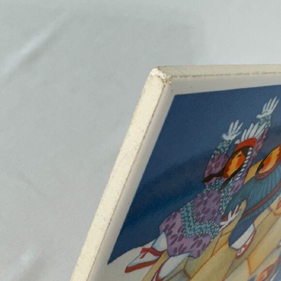 Barbara Lavallee Eskimo Tile Trivet Wall Hanging Vintage 1996 "Blanket Toss" - Picture 5 of 7